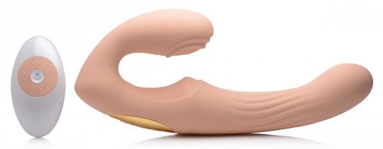 15X U - Pulse Silicone Pulsating and Vibrating Strapless Strap - on with Remote - Blush - US Stores