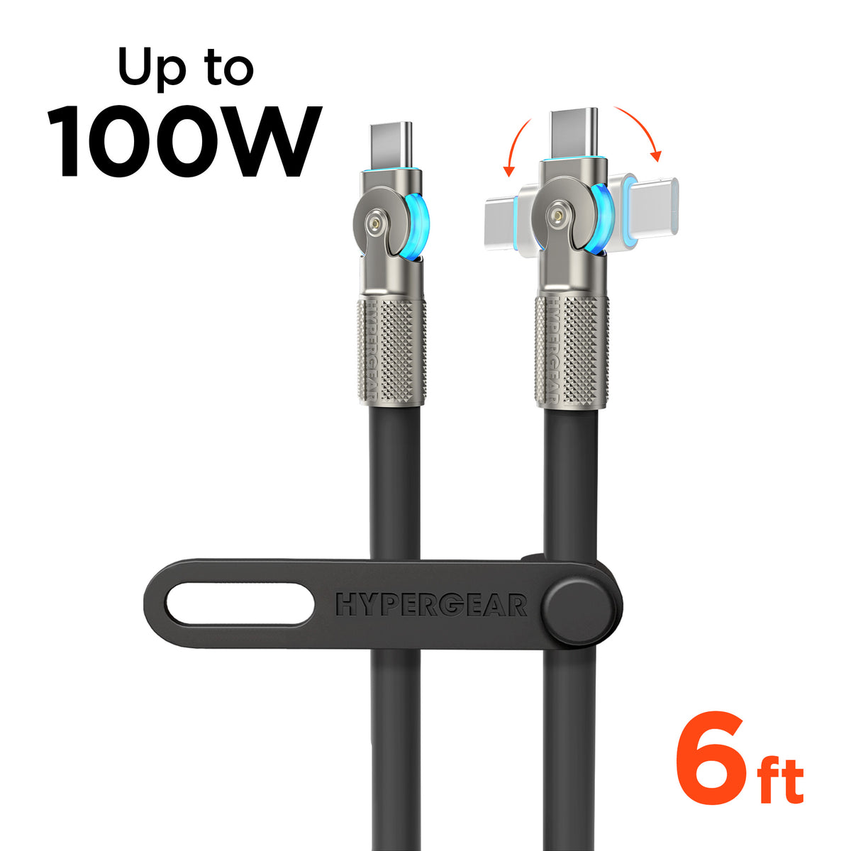 HyperGear Chunky180° 100W USB-C Cable, 6ft – Black