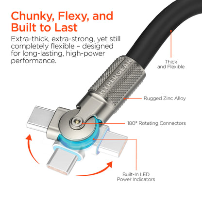 HyperGear Chunky180° 100W USB-C Cable, 6ft – Black