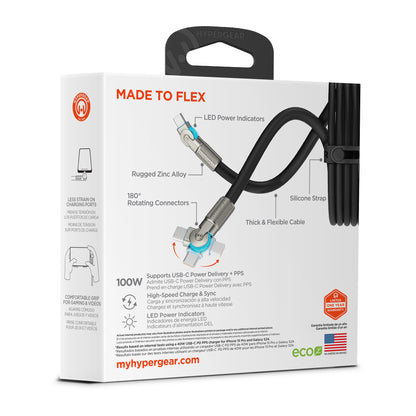 HyperGear Chunky180° 100W USB-C Cable, 6ft – Black
