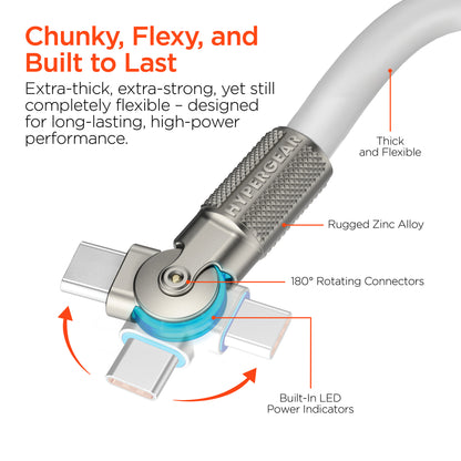 HyperGear Chunky180° 100W USB-C Cable, 6ft – White