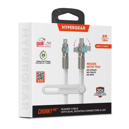 HyperGear Chunky180° 100W USB-C Cable, 6ft – White