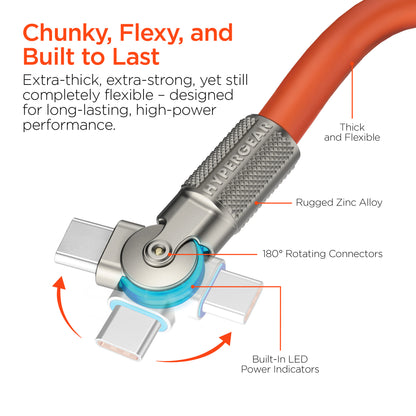 HyperGear Chunky180° 100W USB-C Cable, 6ft – Orange
