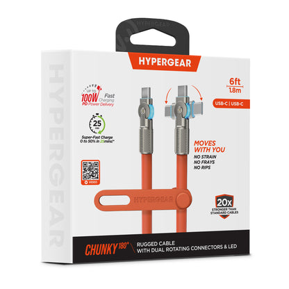 HyperGear Chunky180° 100W USB-C Cable, 6ft – Orange