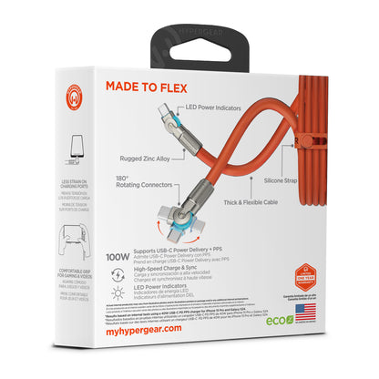 HyperGear Chunky180° 100W USB-C Cable, 6ft – Orange