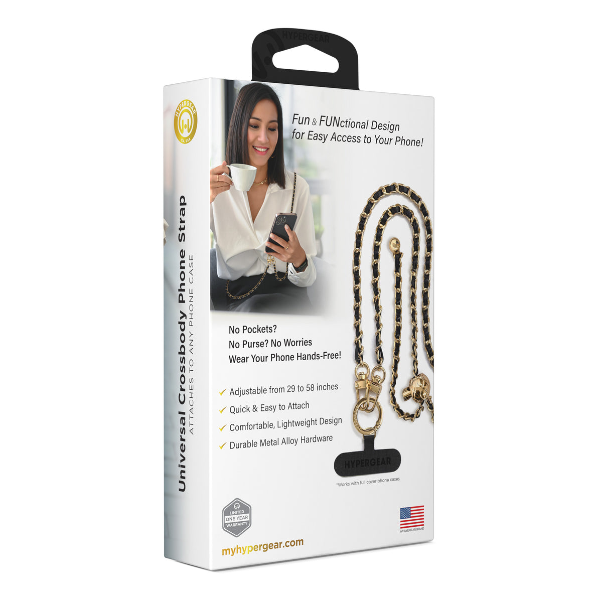 HyperGear Universal Crossbody Phone Strap – Gold & Black