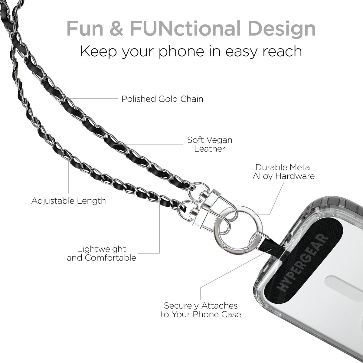 HyperGear Universal Crossbody Phone Strap – Silver & Black