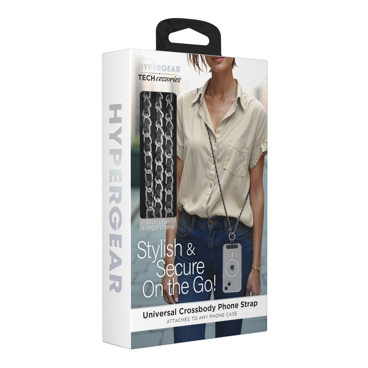 HyperGear Universal Crossbody Phone Strap – Silver & Black