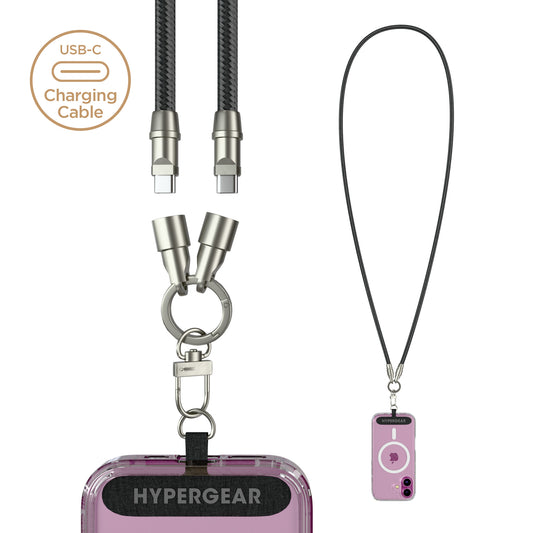 HyperGear 2-in-1 Crossbody Phone Strap & USB-C Charging Cable – Black
