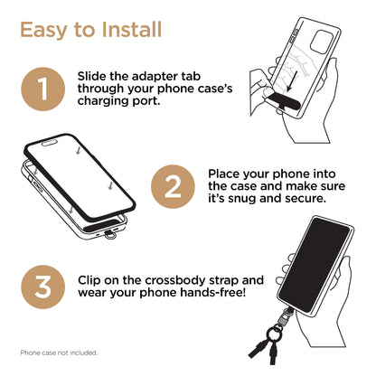 HyperGear 2-in-1 Crossbody Phone Strap & USB-C Charging Cable – Black