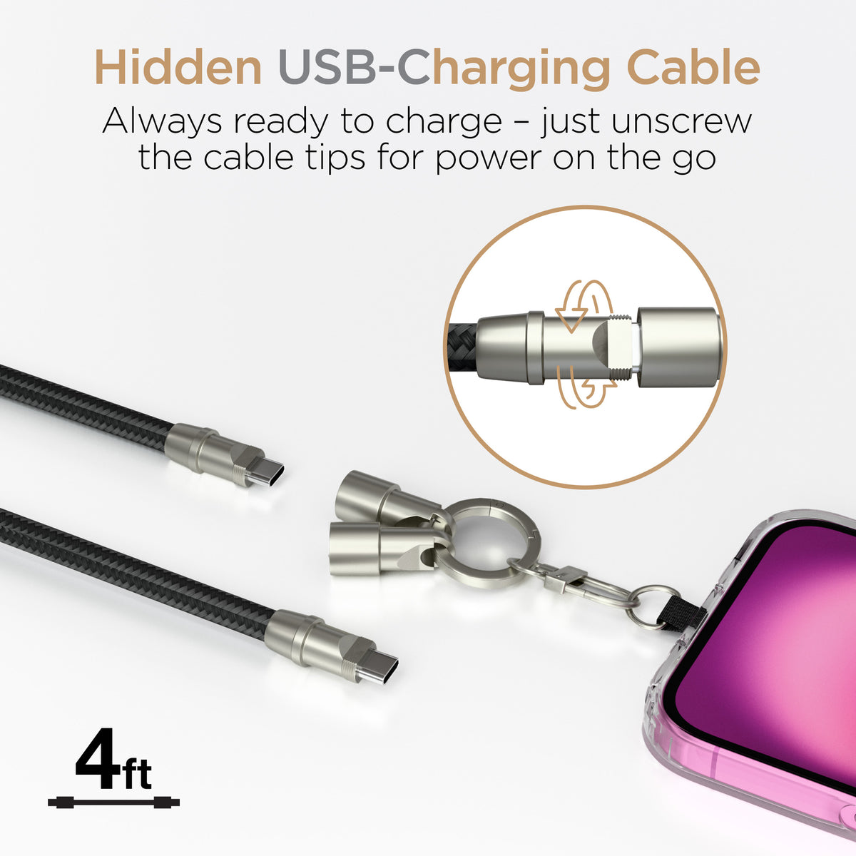HyperGear 2-in-1 Crossbody Phone Strap & USB-C Charging Cable – Black