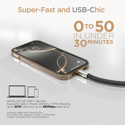 HyperGear 2-in-1 Crossbody Phone Strap & USB-C Charging Cable – Black