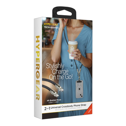 HyperGear 2-in-1 Crossbody Phone Strap & USB-C Charging Cable – Black