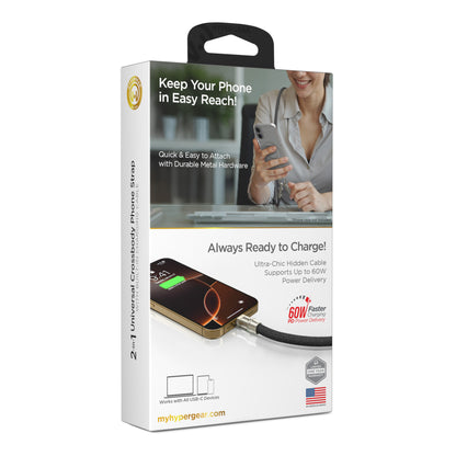 HyperGear 2-in-1 Crossbody Phone Strap & USB-C Charging Cable – Black