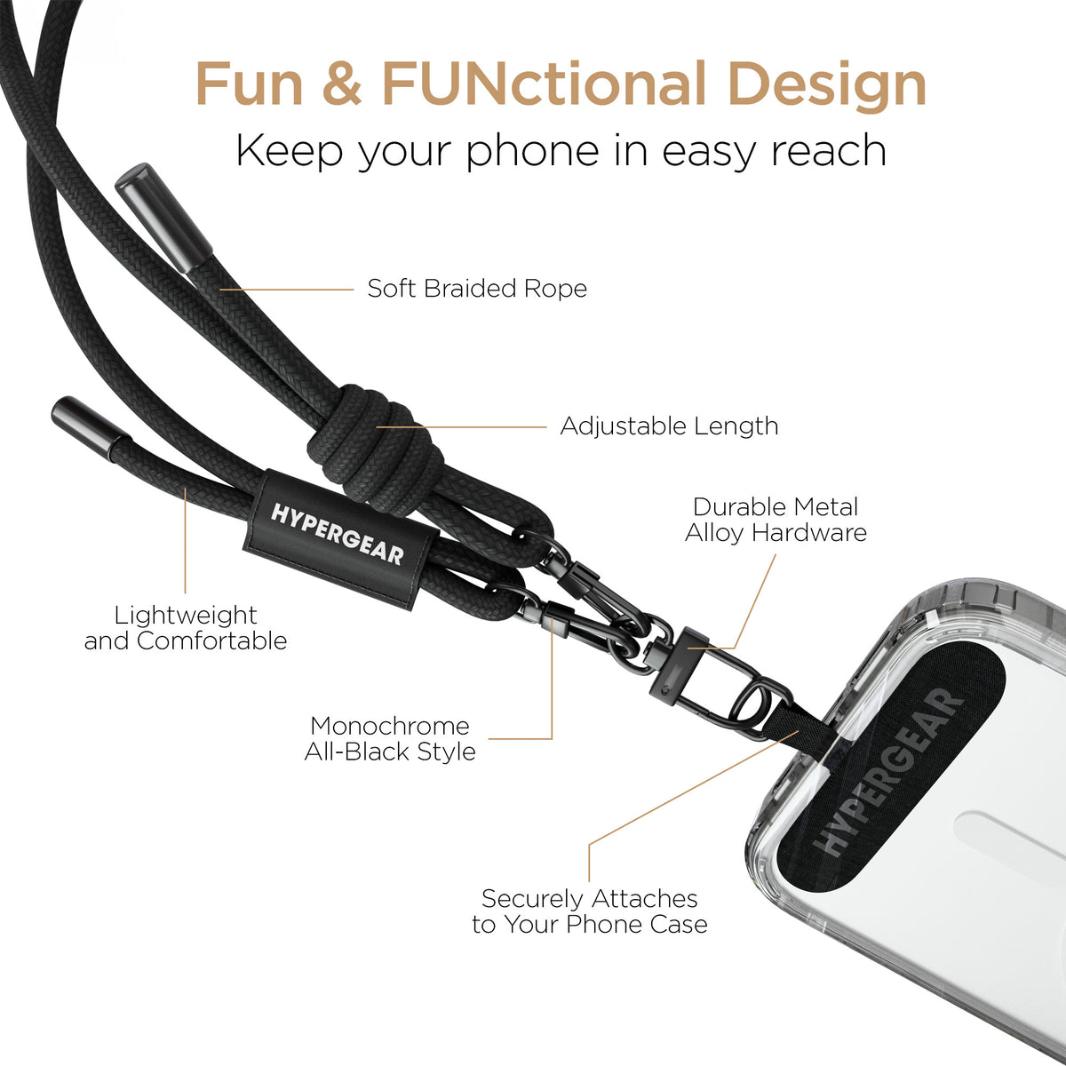 HyperGear Universal Crossbody Phone Strap – Black