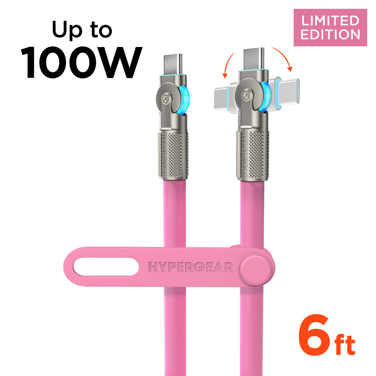 HyperGear Chunky180° 100W USB-C to USB-C Cable, 6 ft – Pink