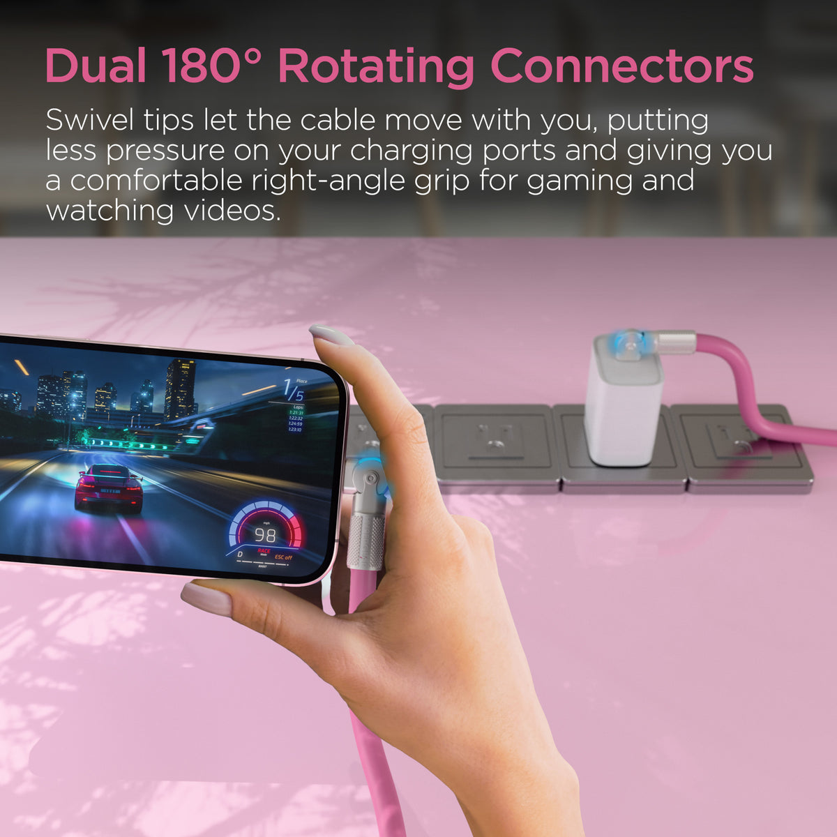 HyperGear Chunky180° 100W USB-C to USB-C Cable, 6 ft – Pink
