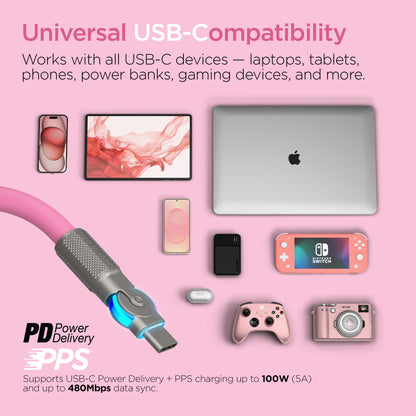HyperGear Chunky180° 100W USB-C to USB-C Cable, 6 ft – Pink
