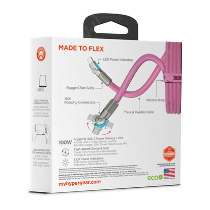 HyperGear Chunky180° 100W USB-C to USB-C Cable, 6 ft – Pink