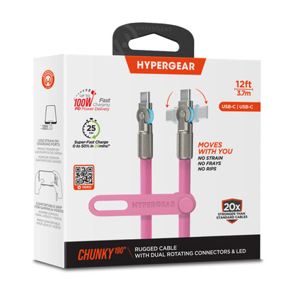 HyperGear Chunky180° 100W USB-C Cable, 12ft – Pink