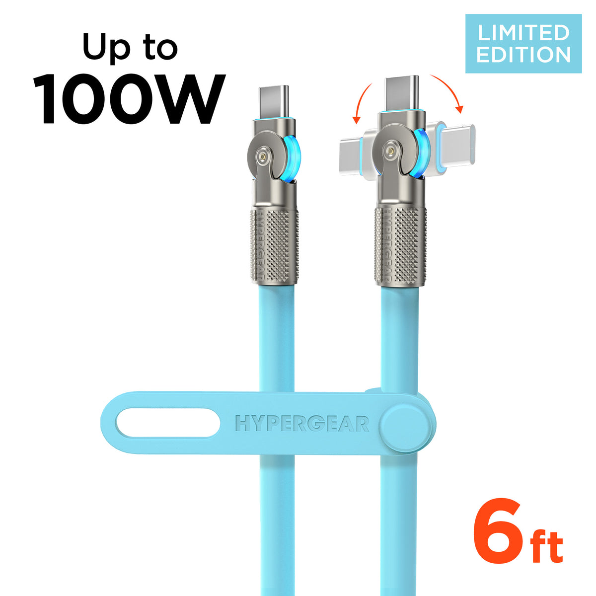 HyperGear Chunky180° 100W USB-C Cable, 6ft – Sky Blue