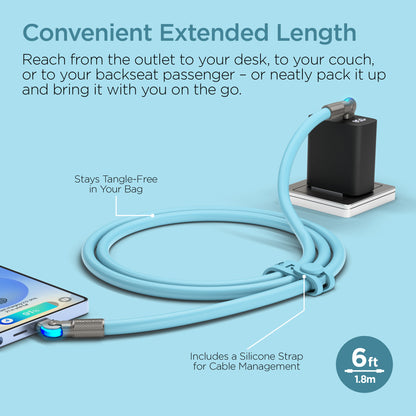 HyperGear Chunky180° 100W USB-C Cable, 6ft – Sky Blue