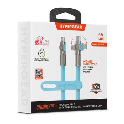 HyperGear Chunky180° 100W USB-C Cable, 6ft – Sky Blue