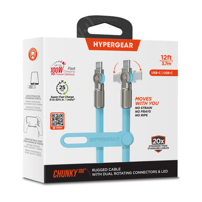 HyperGear Chunky180° 100W USB-C Cable, 12ft – Sky Blue