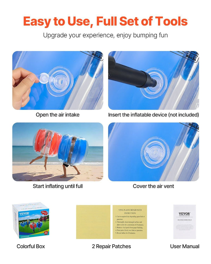 2 - Pack 4FT/1.2M Inflatable Bumper Balls PVC Body Sumo Zorb Ball Outdoor Game - US Stores