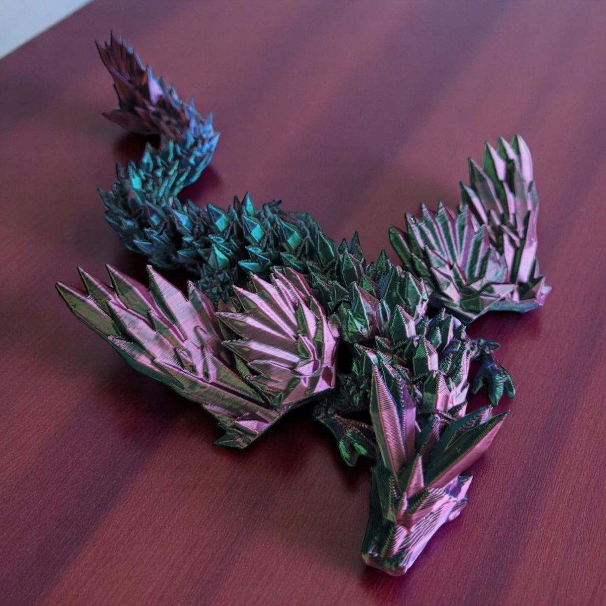9-Inch Articulated Crystal Winged Dragon with Egg – Red, Green & Blue