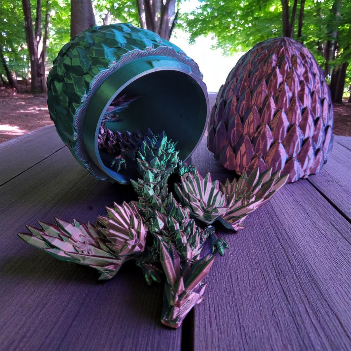 9-Inch Articulated Crystal Winged Dragon with Egg – Red, Green & Blue