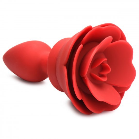 28X Silicone Vibrating Rose Anal Plug with Remote - Small - US Stores