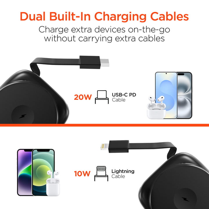 5,000mAh | Mag Grip Go Magnetic Wireless Fast Charge Power Bank with Built - In Cables | Black - US Stores