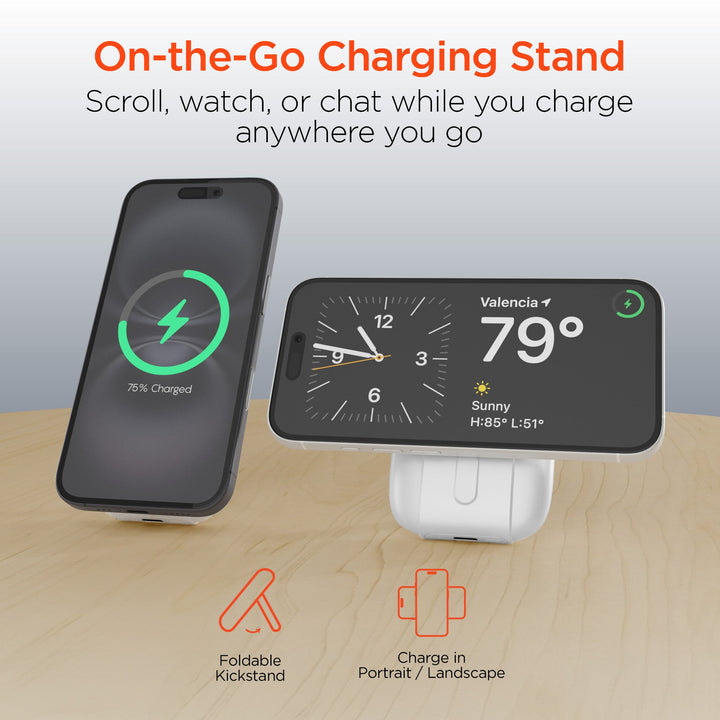 5,000mAh | Mag Grip Go Magnetic Wireless Fast Charge Power Bank with Built - In Cables | White - US Stores