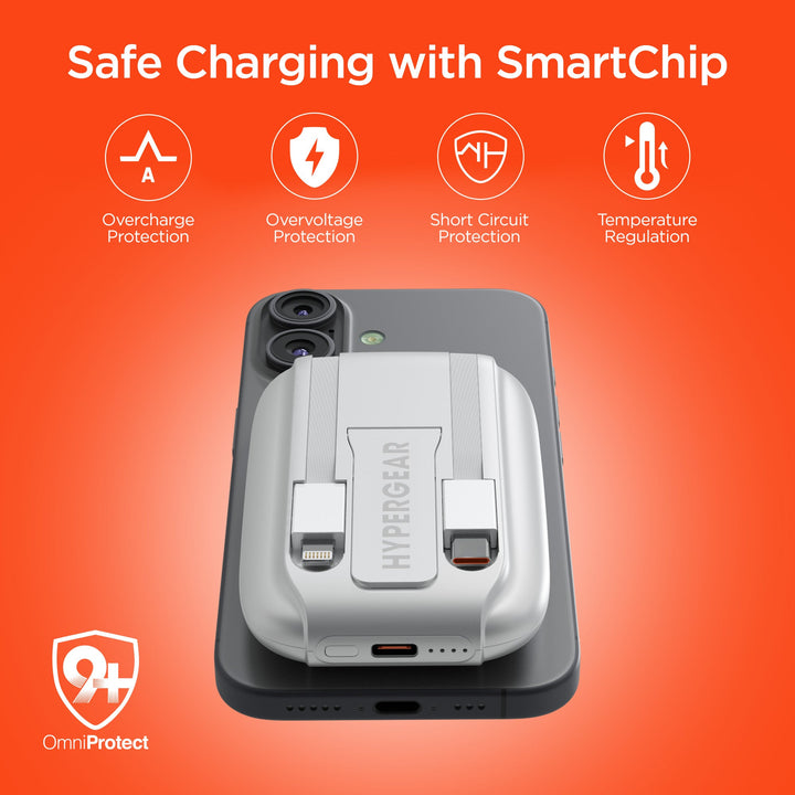 5,000mAh | Mag Grip Go Magnetic Wireless Fast Charge Power Bank with Built - In Cables | White - US Stores