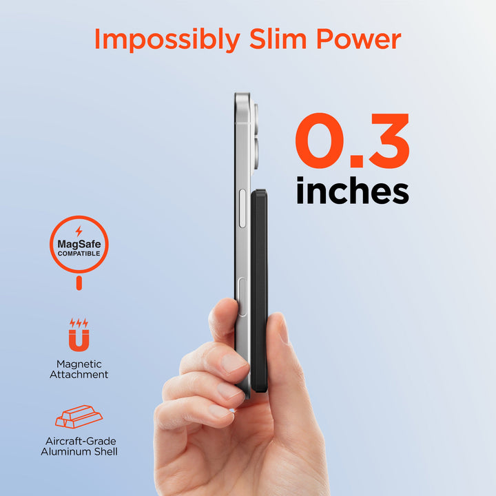 5,000mAh | Power Pack Mag Ultra - Slim Magnetic Wireless Fast Charge Power Bank | Black - US Stores