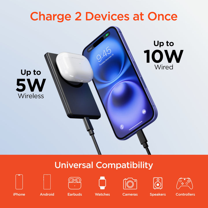 5,000mAh | Power Pack Mag Ultra - Slim Magnetic Wireless Fast Charge Power Bank | Black - US Stores