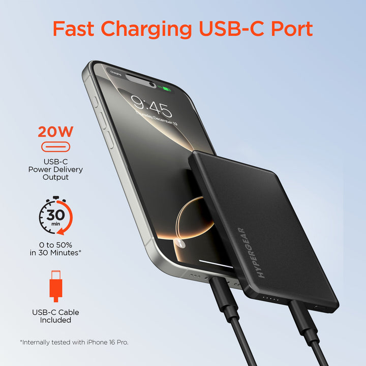 5,000mAh | Power Pack Mag Ultra - Slim Magnetic Wireless Fast Charge Power Bank | Black - US Stores