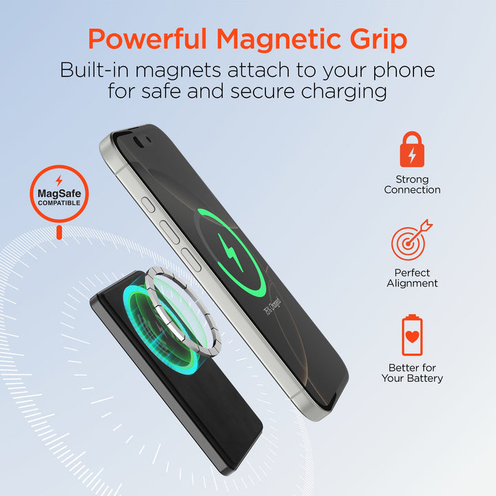 5,000mAh | Power Pack Mag Ultra - Slim Magnetic Wireless Fast Charge Power Bank | Black - US Stores