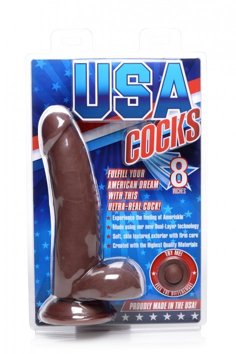 8 Inch Ultra Real Dual Layer Suction Cup Dildo - Dark Skin Tone - US Stores