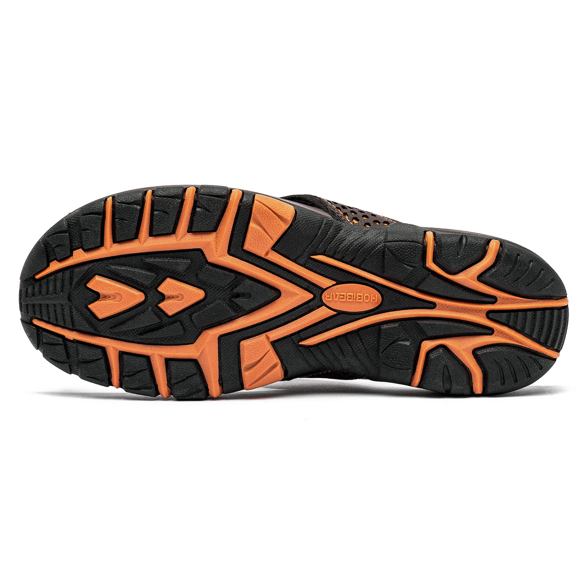 Close view of brown and orange thong flip flops for men