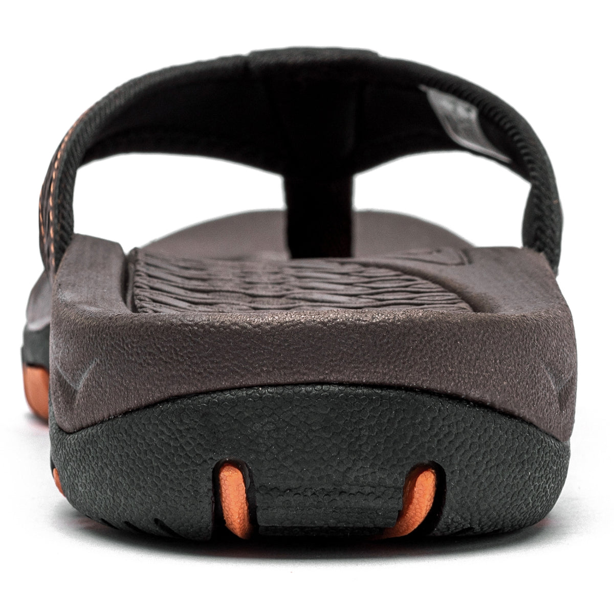 Brown and orange men’s flip flops suitable for warm weather and vacations