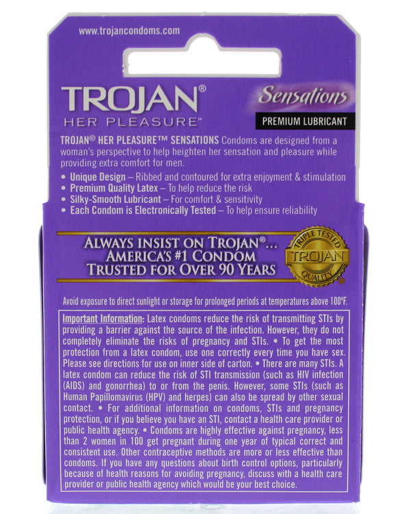 Trojan Her Pleasure Sensations Lubricated Condoms - 3 Pack
