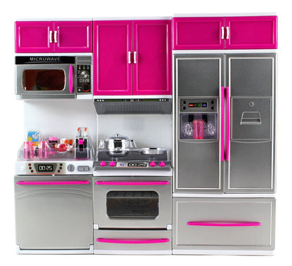Mini Kitchen Playset with Lights & Sounds – Refrigerator, Stove & Microwave