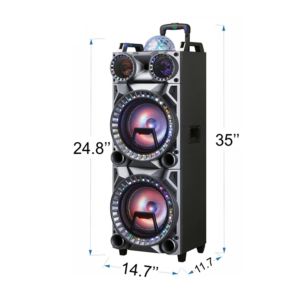 Reiko Dual 10-Inch Rechargeable Speaker with Wheels, LED Lights & Wireless Mic