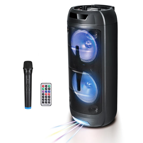 Reiko Dual 8-Inch Rechargeable Speaker with Wireless Mic & Remote – Black