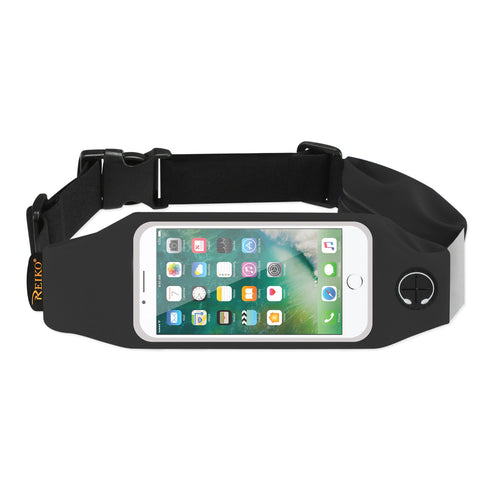 Reiko Two-Pocket Running Belt with Phone Window for 5-Inch Phones – Black