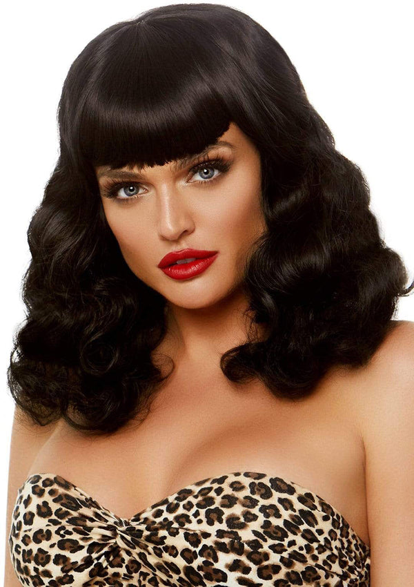 16 Inch Retro Curly Bob Wig - Black 16" Retro Curly Bob Wig with Bangs – Vintage-Inspired Hairstyle with Easy Care Instructions