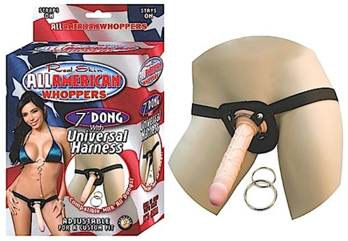All American Whoppers 7-Inch Dong With Universal Harness-Flesh