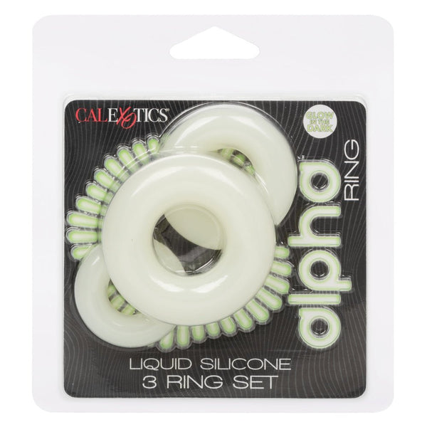 Alpha Glow - in - the - Dark Liquid Silicone 3 Ring Set - White - US Stores